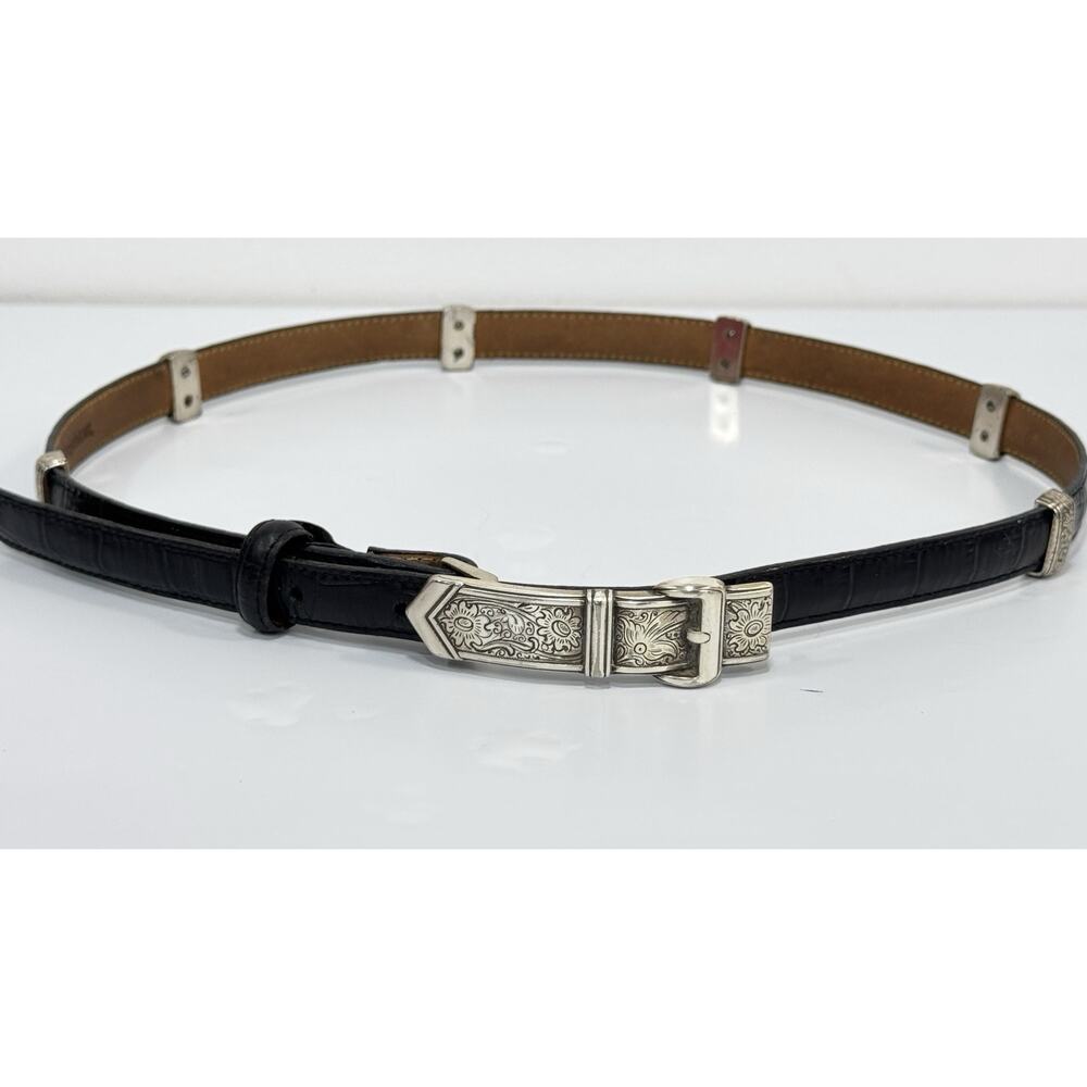 Brighton Black Croc Embossed Leather Belt Silver Buckle B20083 Size M L 32 - Picture 3 of 4